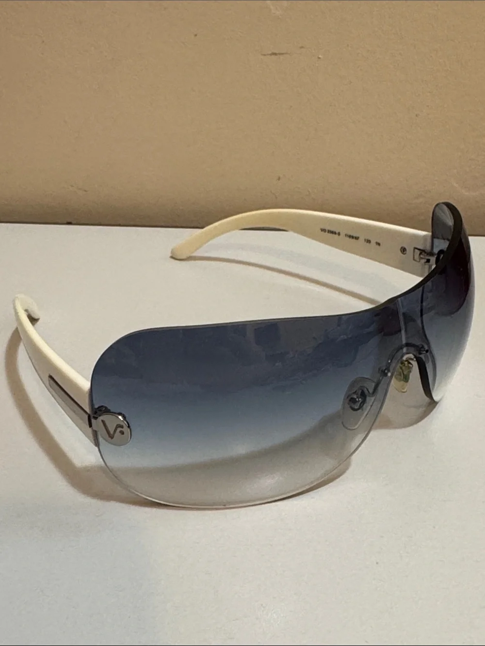 Vogue Women's White-Arm Shield Sunglasses with Gradient Blue Lens